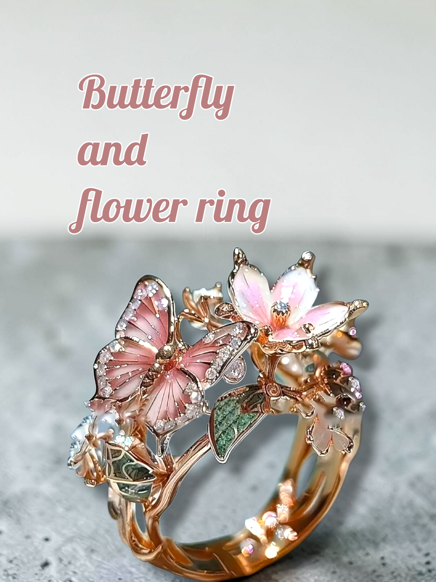Butterfly and flower ring