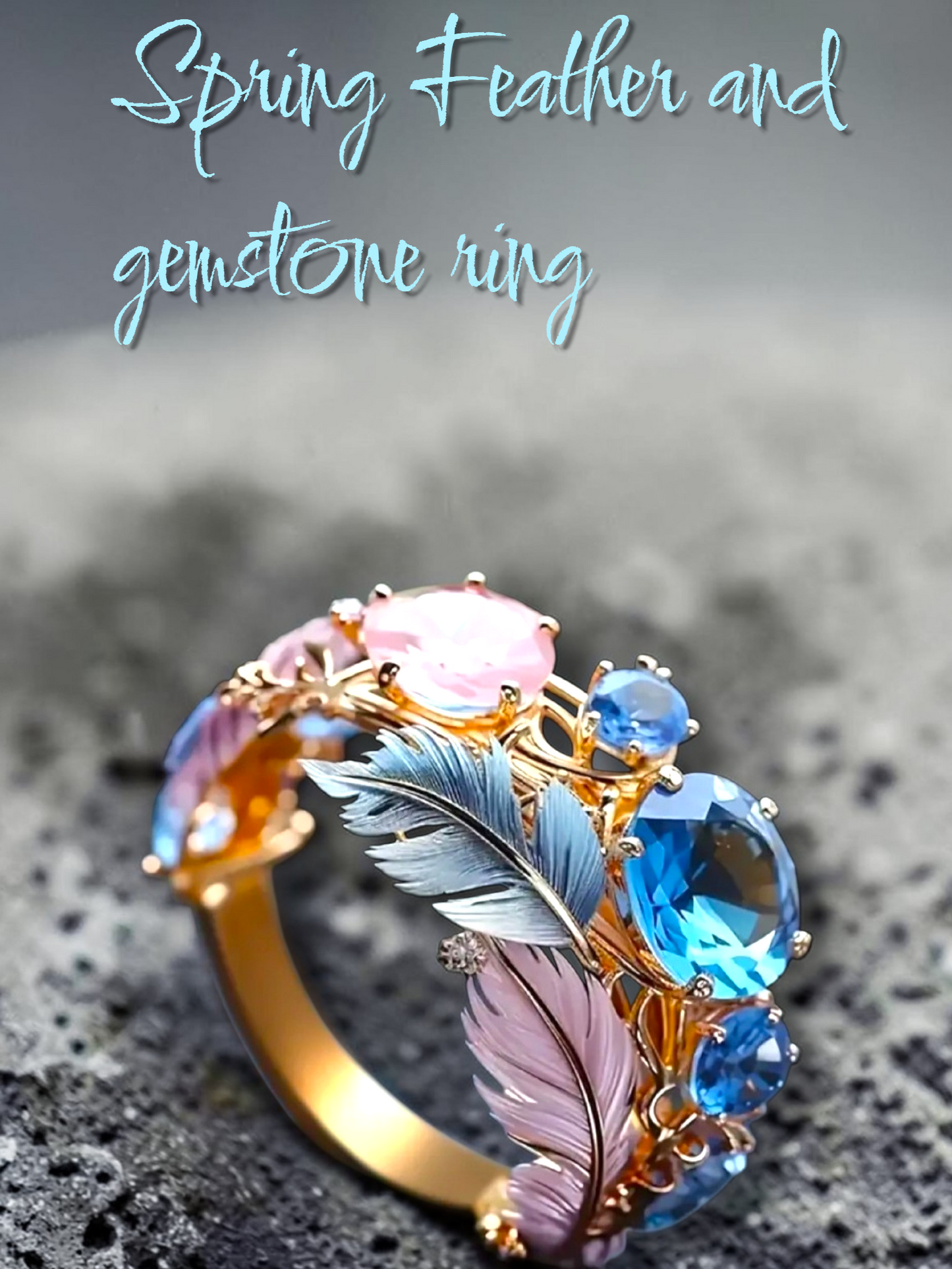 Spring Feather and Rhinestone Ring