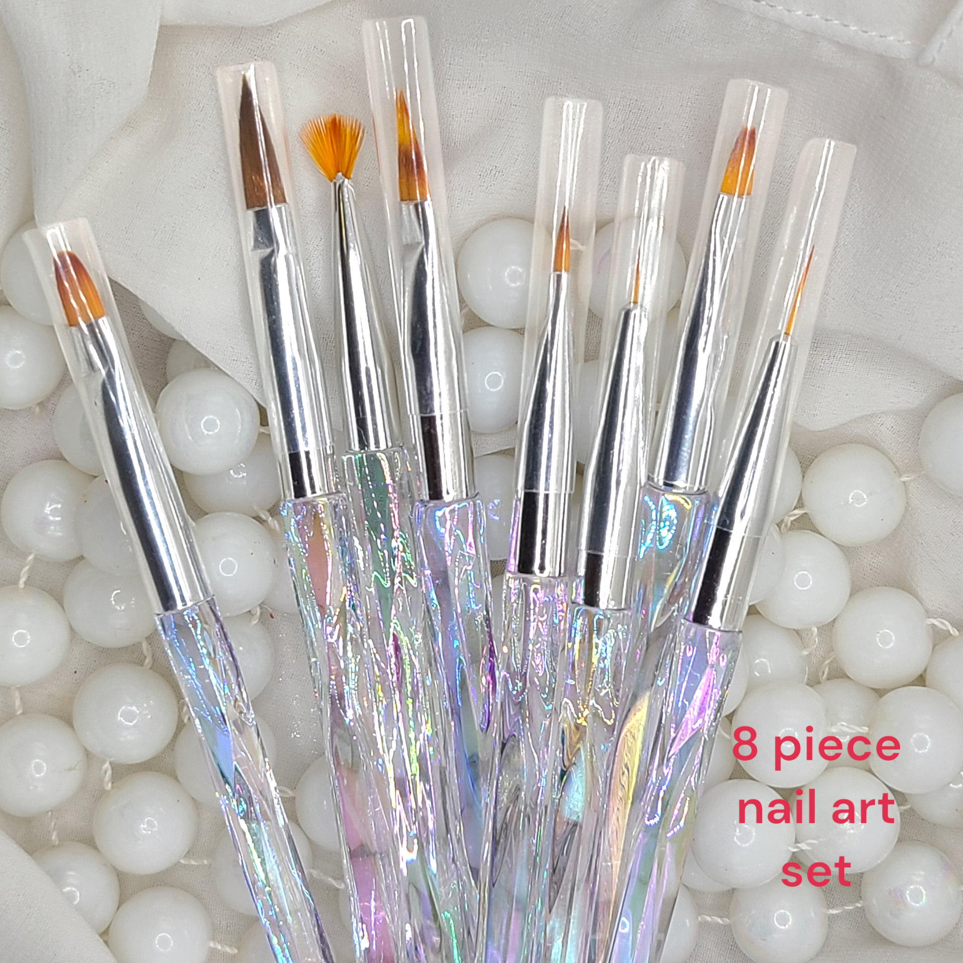 8 piece crystal like handle nail art brush set – Phoenix Rising